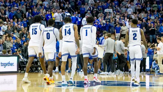 Seton Hall's starting five walks onto the court against Creighton
