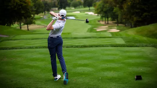 David Lally tees off during a practice round in the fall of 2024
