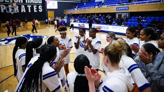 Seton Hall women's basketball team huddles prior to its game against Fordham on Nov. 12