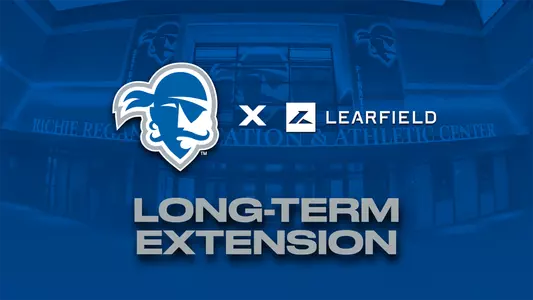 Graphic: Seton Hall Logo and Learfield Logo announcing long-term extension
