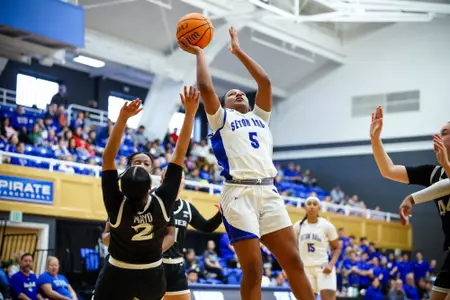 Savannah Catalon drives for a basket against Xavier on Feb. 10