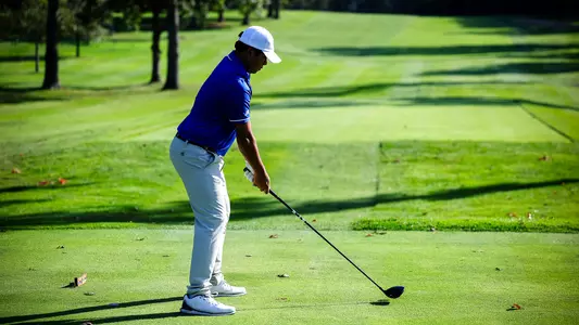 Wenliang Xie tees off during a practice round in the fall of 2023