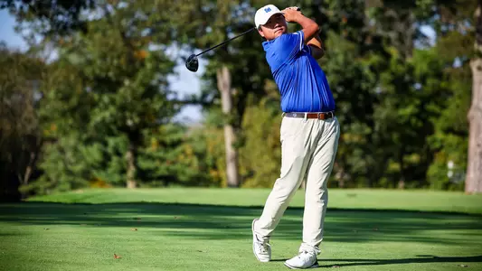Wenliang Xie tees off during a practice round in the fall of 2023