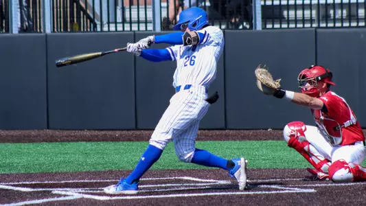Kyle Lyons takes a swing in the third game of Seton Hall's series against Stony Brook