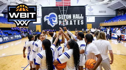 Seton Hall huddle prior to a women's basketball game during the 2023-24 regular season