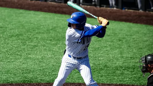 Cole Zak prepares for a pitch against UMass at Mike Sheppard, Sr. Stadium