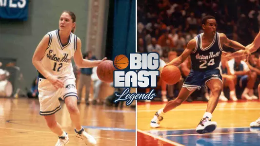 BIG EAST legends graphic with Jodi Brooks and Terry Dehere
