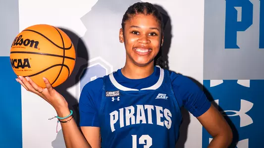 Messiah Hunter poses as part of her official visit to Seton Hall