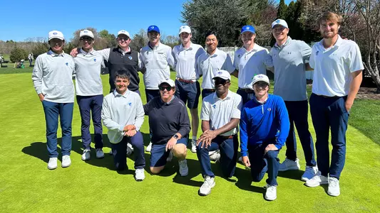 Seton Hall men's golf team poses after winning the Shark Invitational