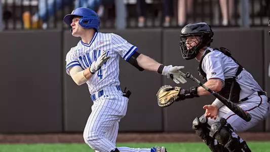 Zack Sylvester takes a swing against Rutgers at Mike Sheppard, Sr. Stadium