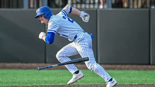 Devin Hack runs to first base in a game against Villanova