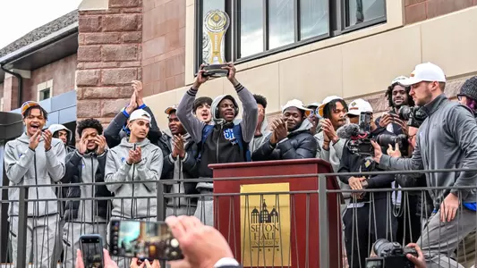 Seton Hall celebrates the 2024 NIT championship with the university community on April 5