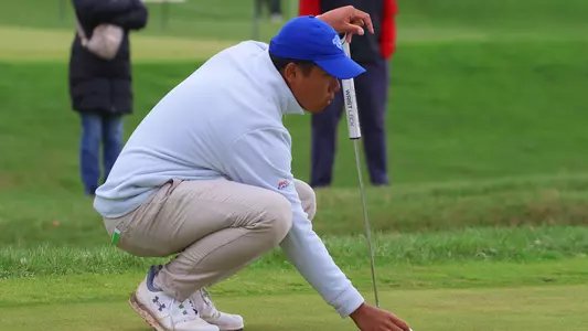 Wenliang Xie eyes up a putt at the Princeton Invitational on April 6