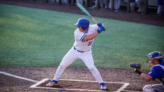 Frankie Scrivanic stands in the batter's box in the ninth inning against Hofstra