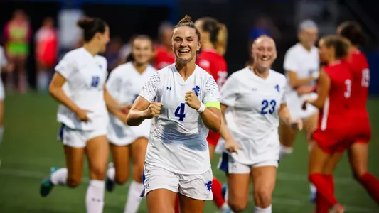 Chiara Pucci celebrates scoring her first career goal in a 2-1 win over Marist on August 16