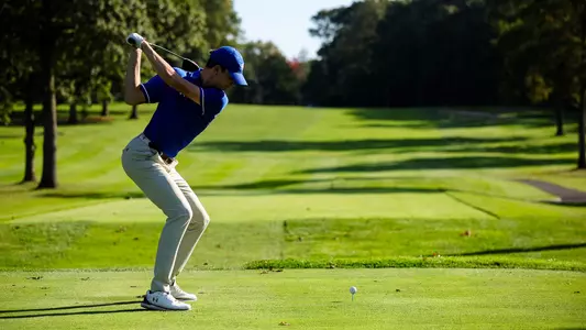 Patrick Kahanek tees off during a practice round during the fall of 2023