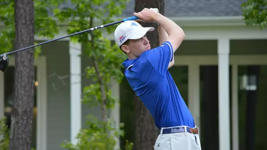 David Lally takes a swing off the tee during the 2023 BIG EAST Championship at Callawassie Island Resort.