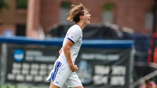 Til Kauschke celebrates after scoring against Manhattan on Sept.1.