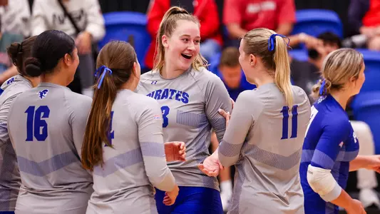 Maddy Loiselle celebrates after Seton Hall scored a point against Sacred Heart on Sept. 6.