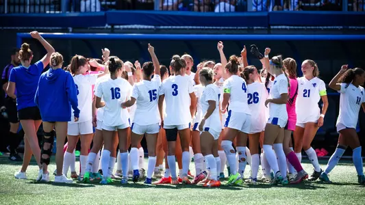 Seton Hall women's soccer huddle before game vs Villanova