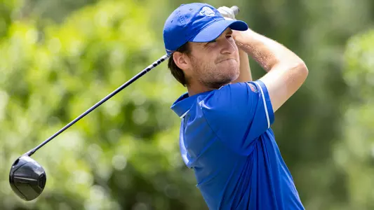 George Fricker tees off during the 2024 BIG EAST Championship.