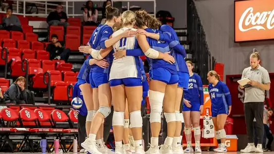 Seton Hall women's volleyball team huddles during its match at St. John's on Oct. 14