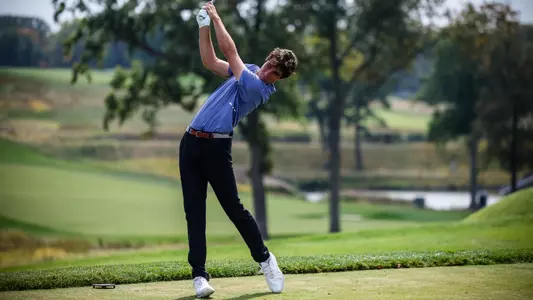 Luke Nolan swings from the tee during a practice round in the fall of 2025.