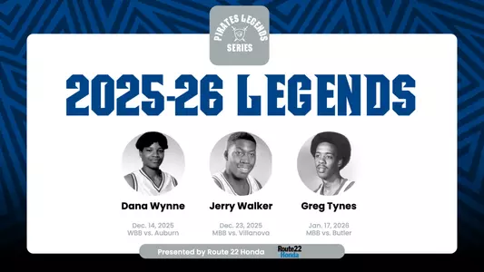 Graphic: 2025-26 Pirates Legends Series honorees Dana Wynne, Jerry Walker and Greg Tynes