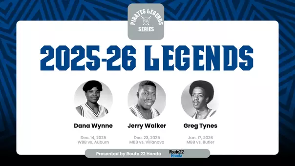 Graphic: 2025-26 Pirates Legends Series honorees Dana Wynne, Jerry Walker and Greg Tynes