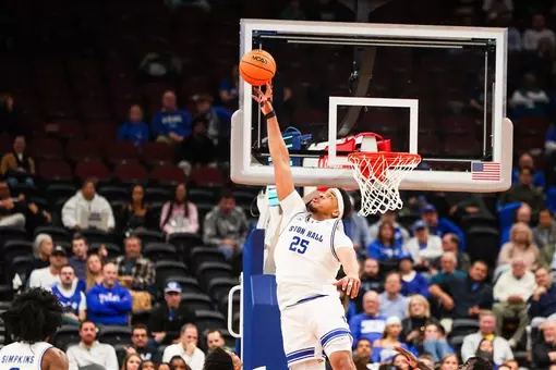 Najai Hines Blocking a Shot against Saint Peter's