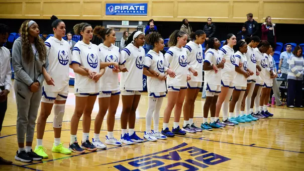 Seton Hall women's basketball team lines up prior to its game against Butler on Dec. 4