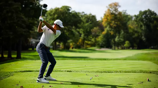 Patrick Kahanek takes a swing during a practice round in the fall of 2024