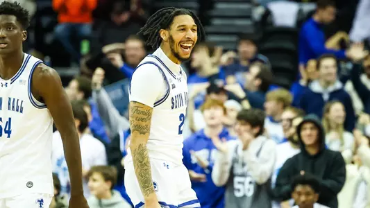 Isaiah Coleman celebrates in Seton Hall's eventual overtime victory over UConn