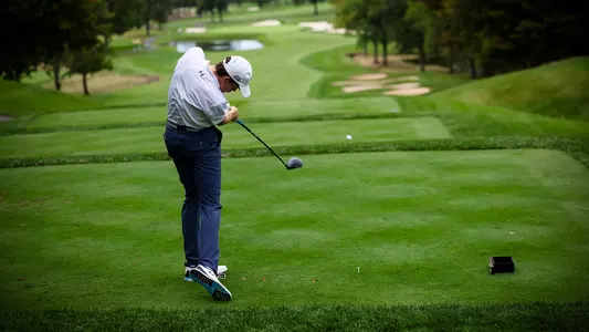 David Lally tees off during a practice round in the fall of 2024
