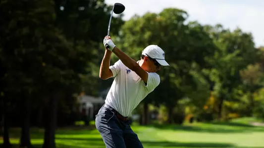 Patrick Kahanek takes a swing during a practice round in the fall of 2024