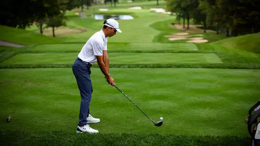 Patrick Kahanek gets ready for a shot off the tee during a practice round in the fall of 2024