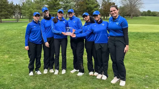 Members of the Seton Hall women's golf team after placing second at the Rutgers Invitational