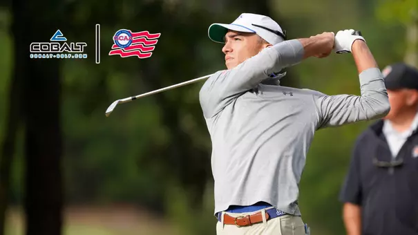 Patrick Kahanek with the Colbalt Golf and GCAA Logos