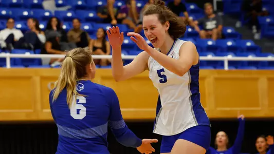 Hanna Labanowska celebrates after a point against Iona on Sept. 5
