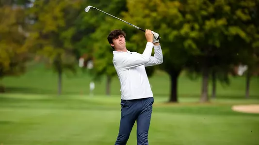 Jack Bosworth takes a swing from the fairway during a practice round in the fall of 2024.