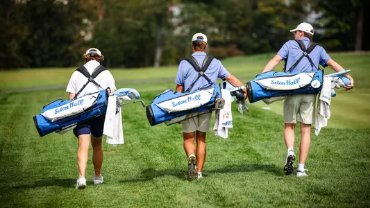 Seton Hall men's golf team walking up the fairway during a practice round in the fall of 2026