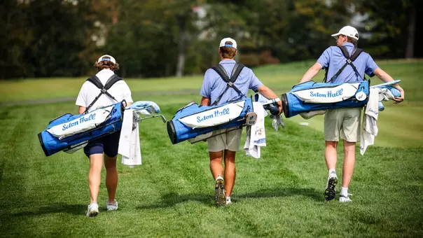 Seton Hall men's golf team walking up the fairway during a practice round in the fall of 2026