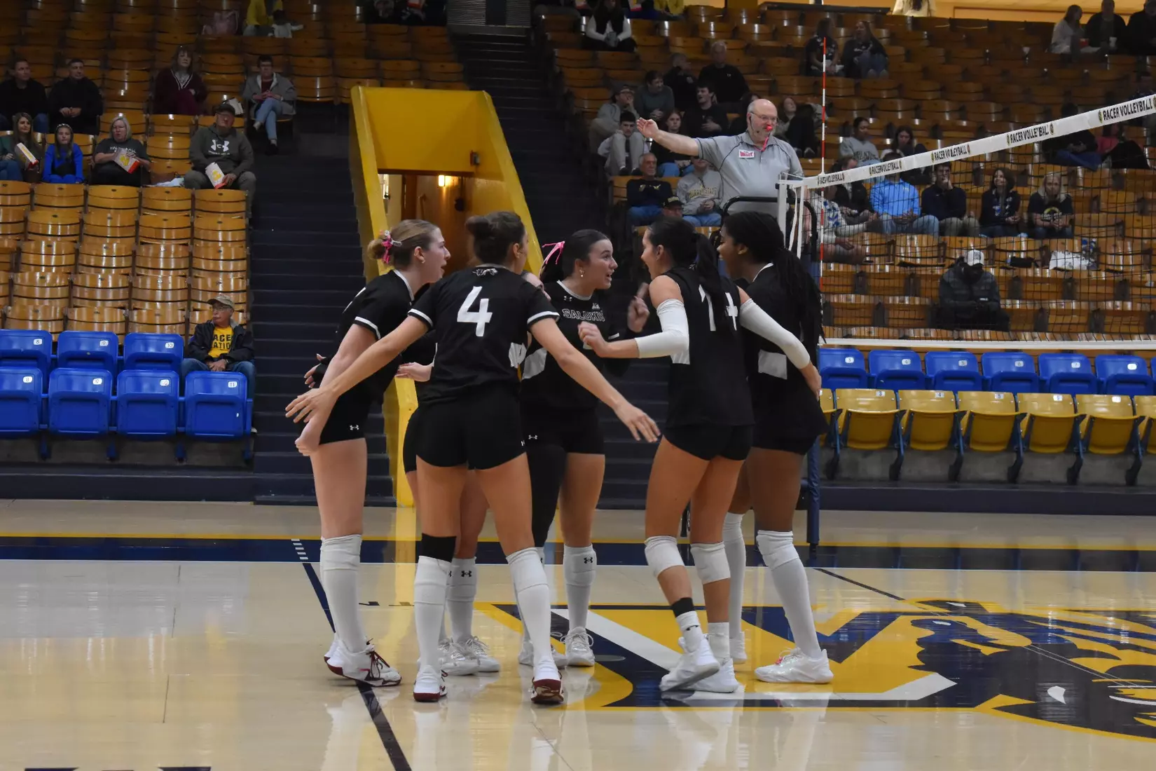 The team celebrates after a point.