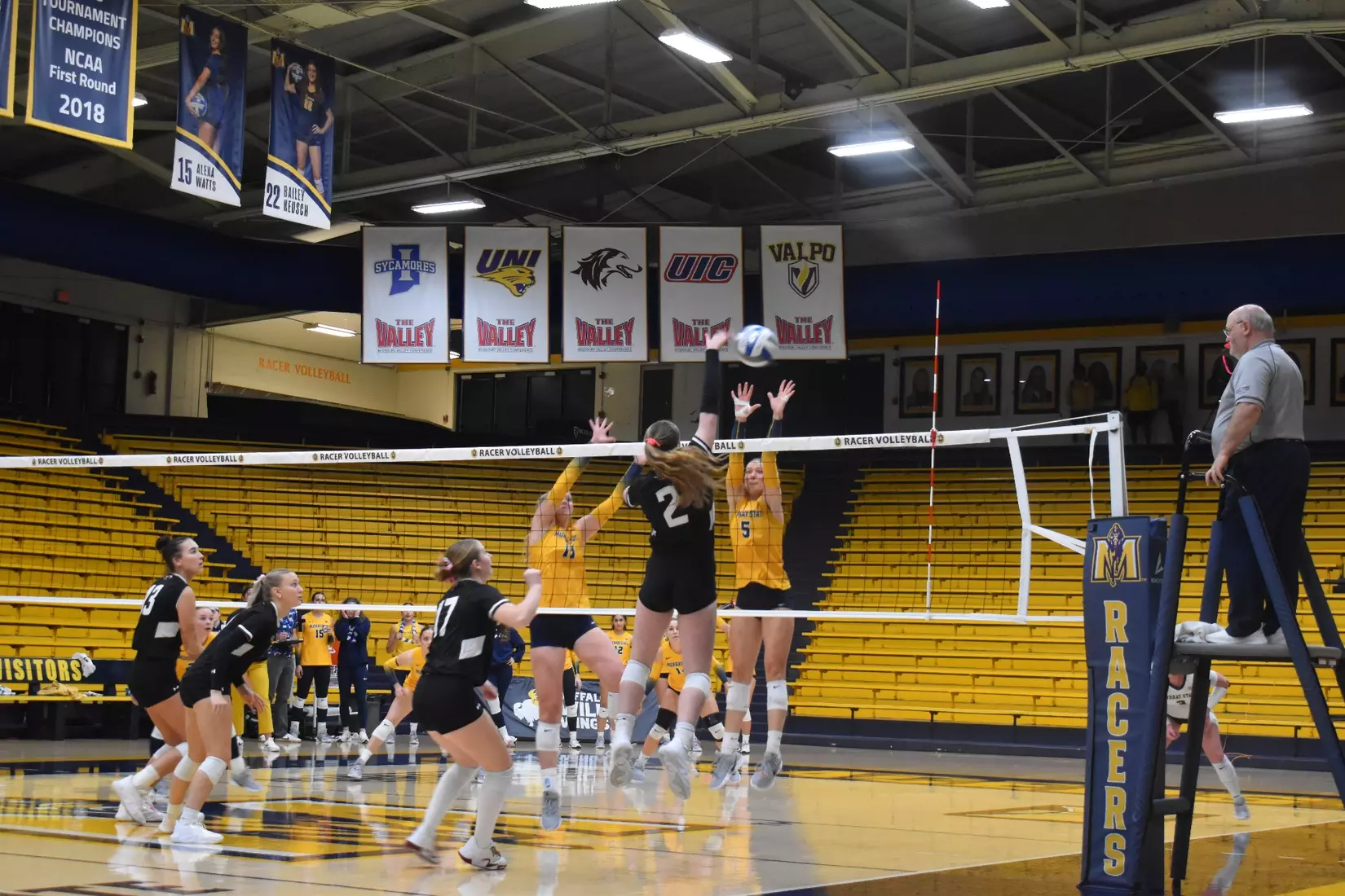 Natalie Vance attacks a ball.