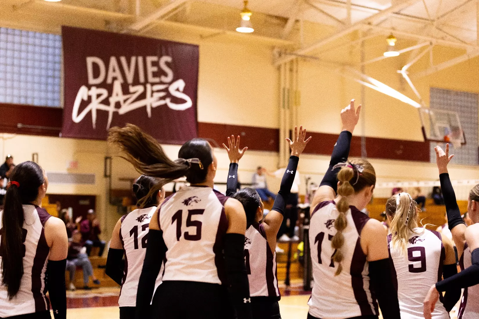 The team celebrates after a point.