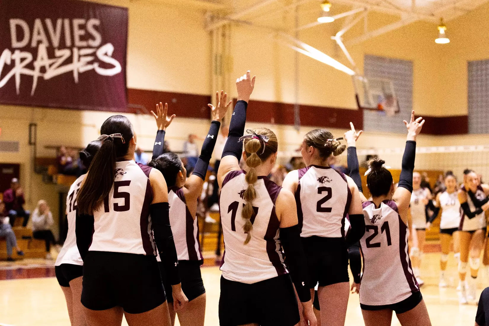 The team celebrates after a point.