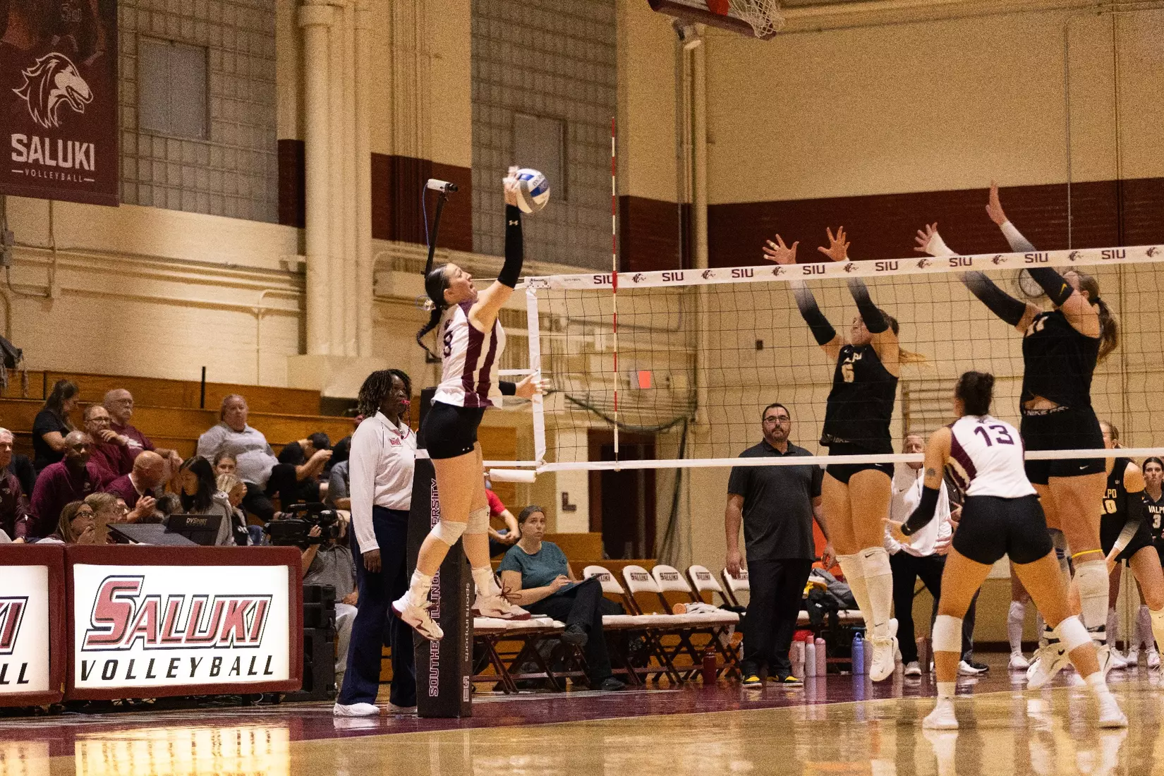 Alexandria Arrington attacks a ball.