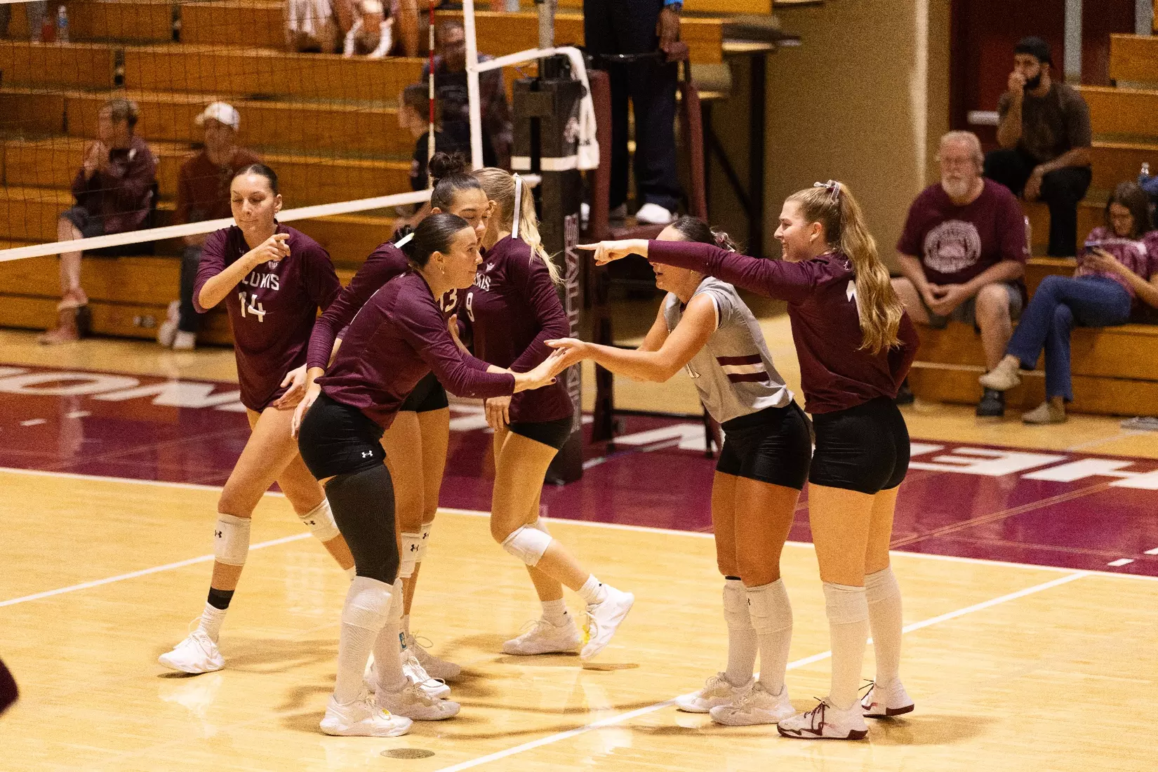 The team celebrates after a point.