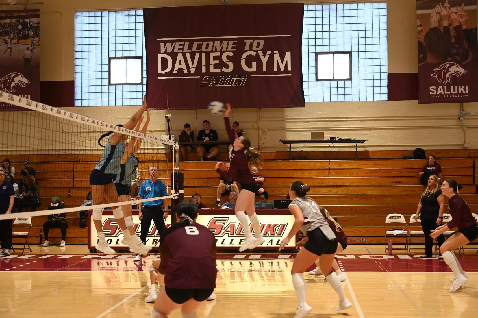 Natalie Vance attacks a ball.