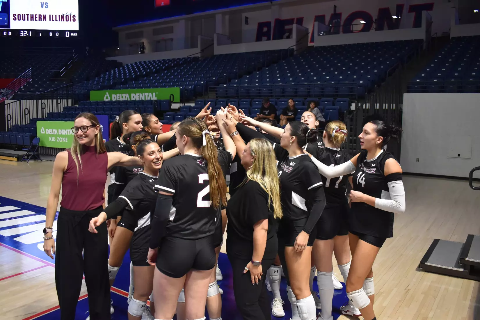 The team breaks down a huddle.